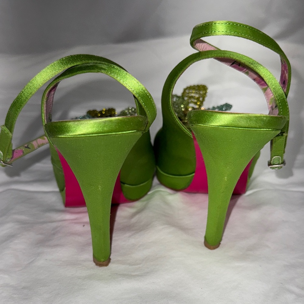 Vintage Y2K Betsey Johnson Elegant Green Satin Heels - Picture 9 of 10